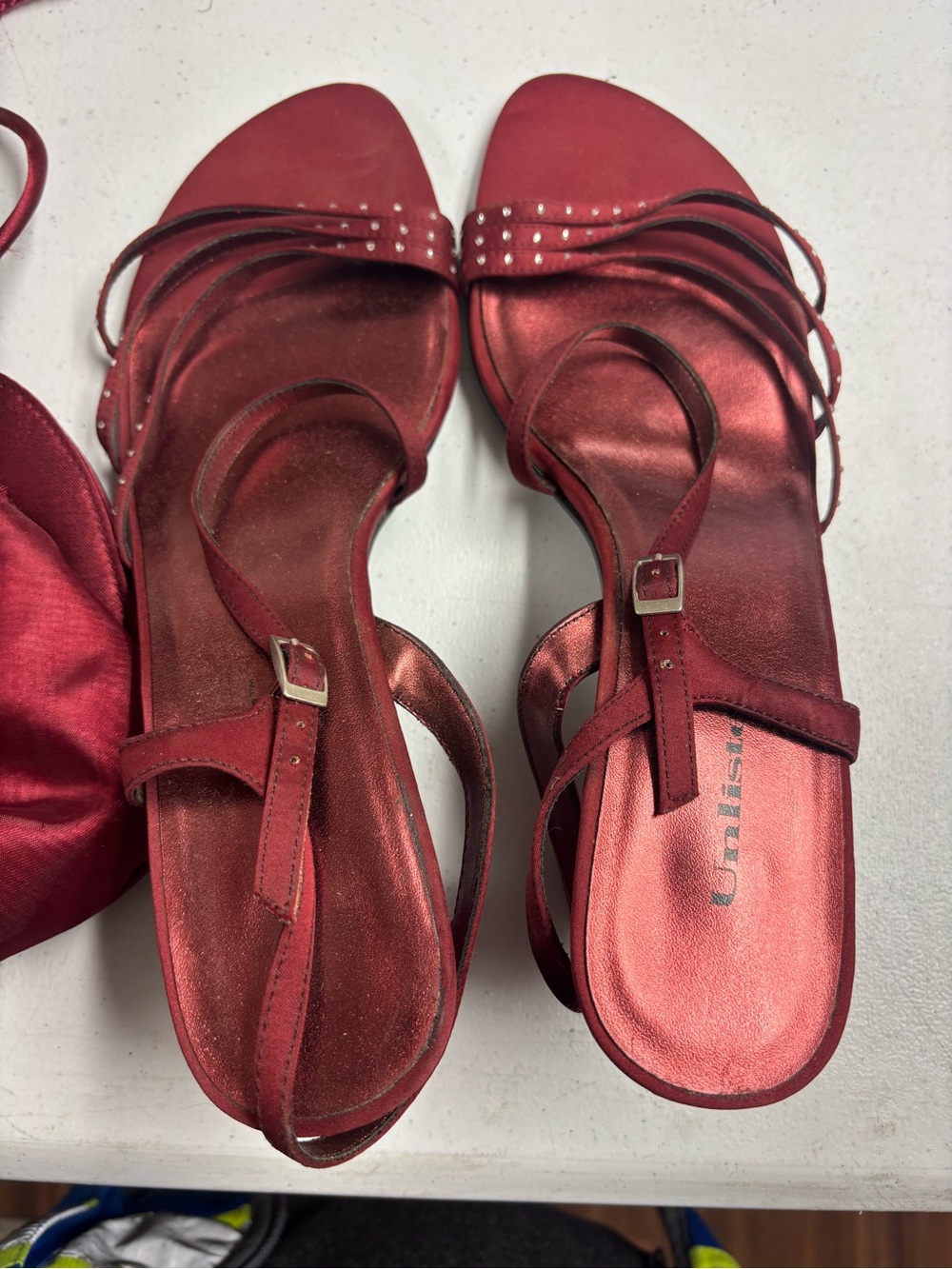 Unlisted Red Strappy Low-Heel Sandals with Stud Accents